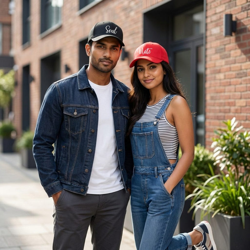 Personalized Personalised Cap Red And Black For Couple