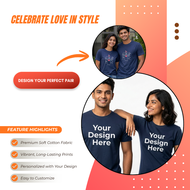 Personalized Couple T-Shirts - Navy Blue
