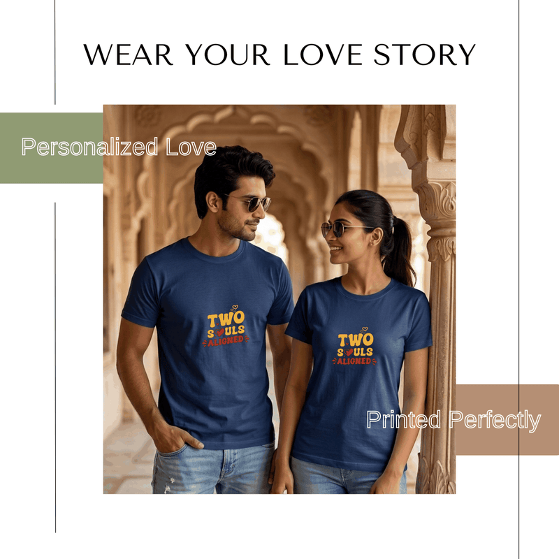 Personalized Couple T-Shirts - Navy Blue