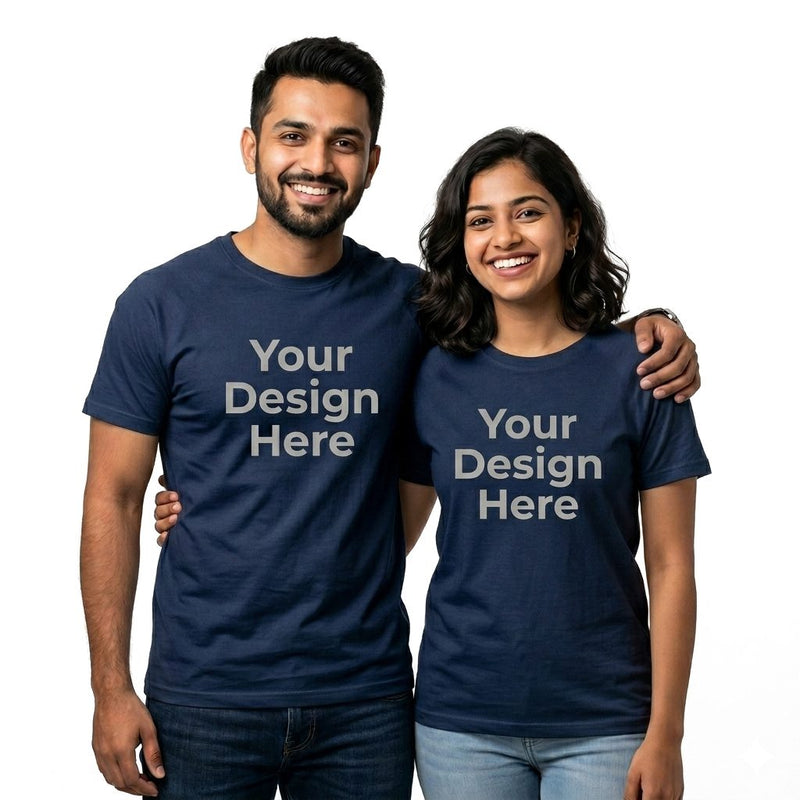 Personalized Couple T-Shirts - Navy Blue