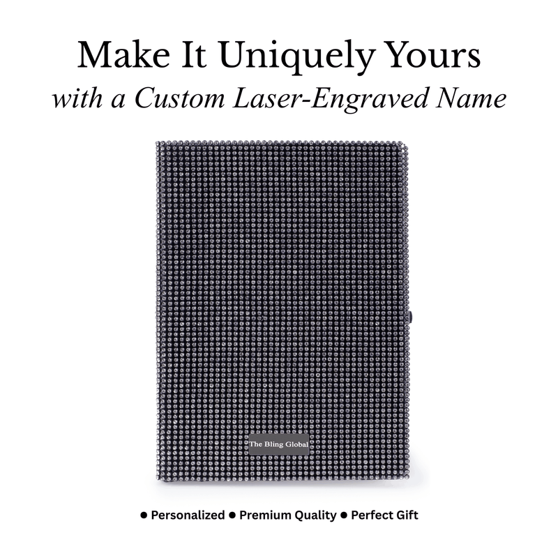 Personalized Black Glitter Diary
