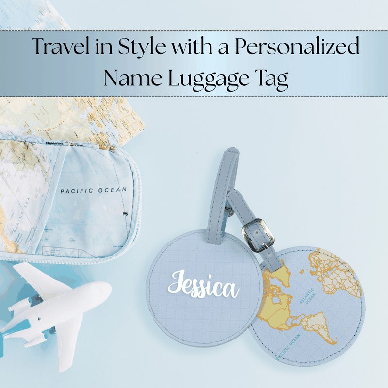 Personalized Round World Map Printed Personalized Name Luggage Tag