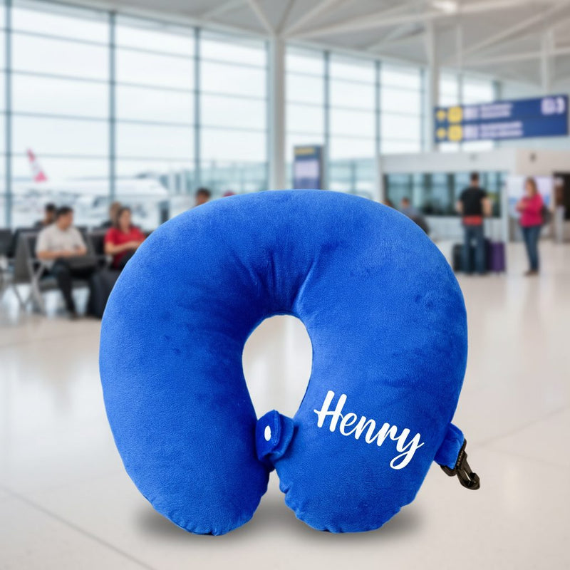Personalized Neck Pillow And Eye Mask Set - Blue
