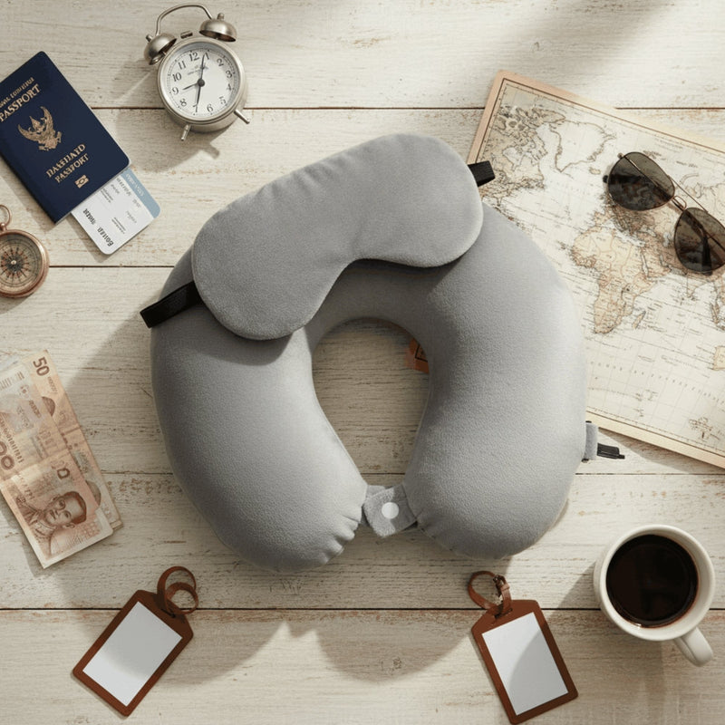 Personalized Neck Pillow And Eye Mask Set - Gray