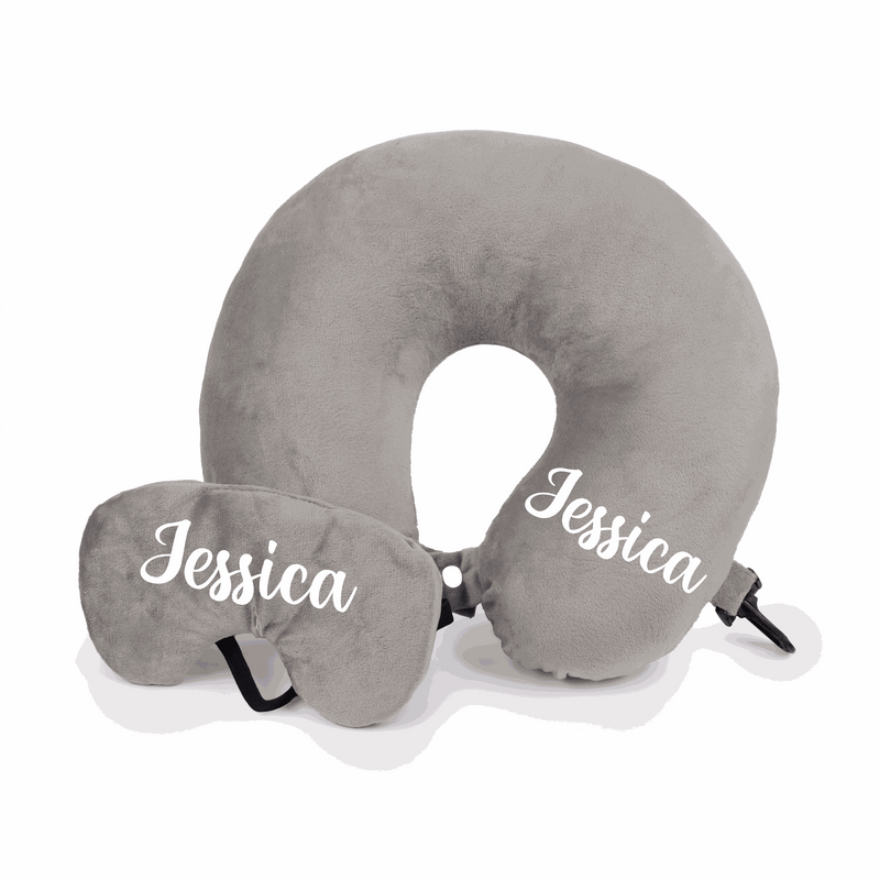 Personalized Neck Pillow And Eye Mask Set - Gray