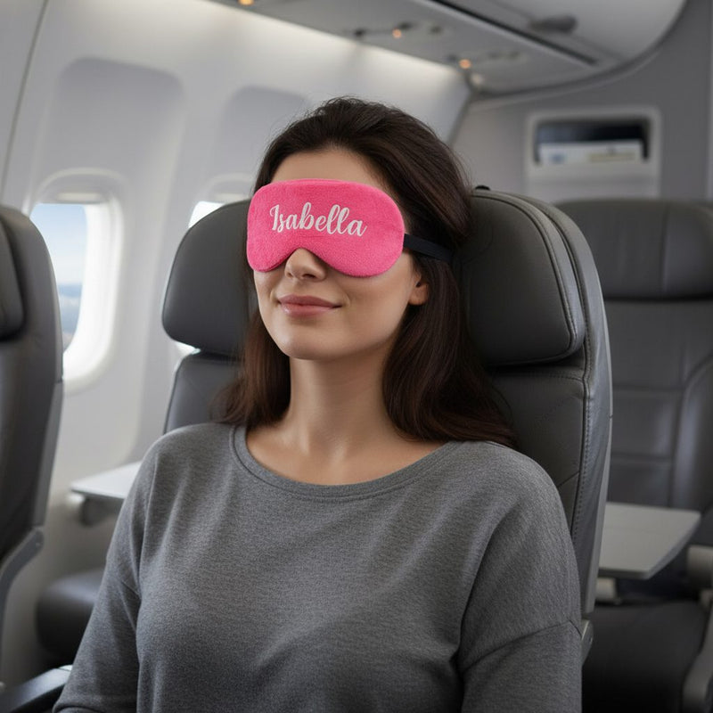Personalized Neck Pillow And Eye Mask Set - Pink