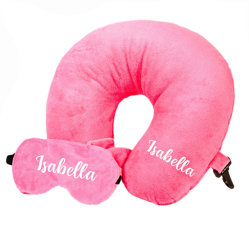 Personalized Neck Pillow And Eye Mask Set - Pink