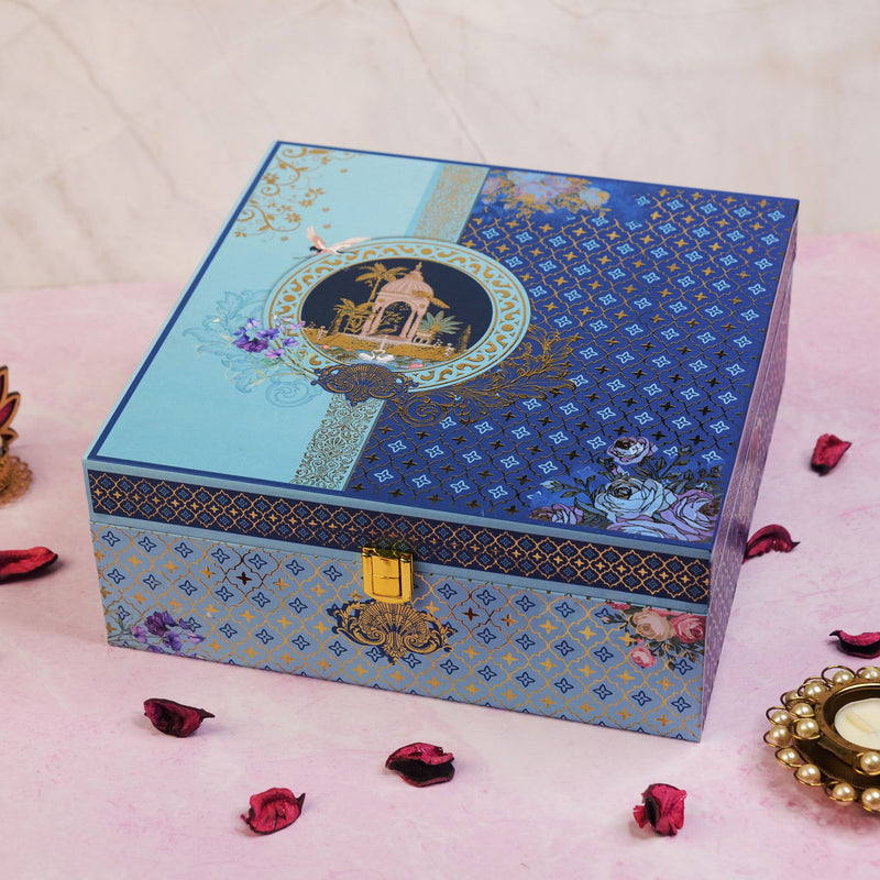 Royal Blue Diwali Hamper with Premium Dry Fruits.