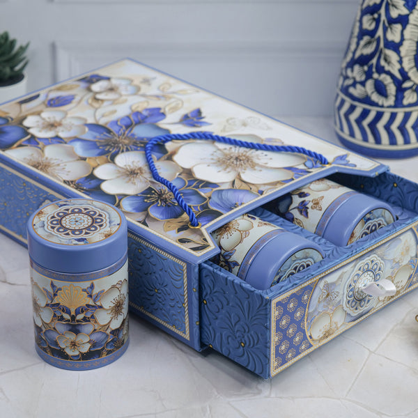 Cherry Blossom Diwali Gift Hamper with Custom Storage Tins for Dry Fruits, Tea & Treats