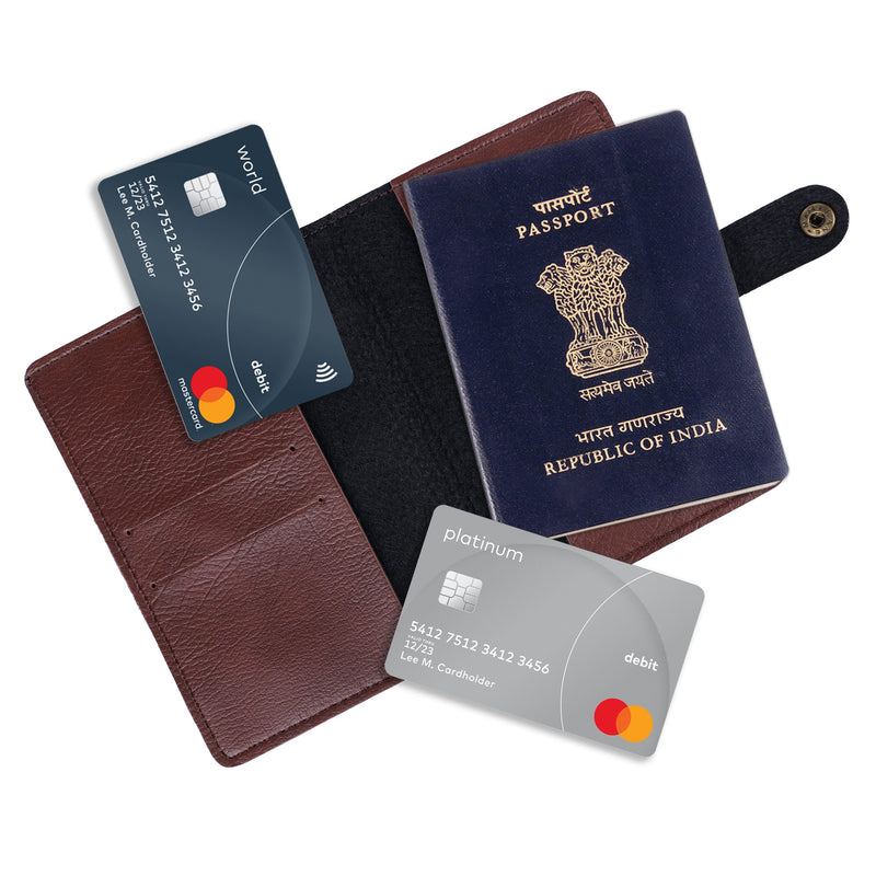 Personalized New Passport Covers Dark Brown With Button 2