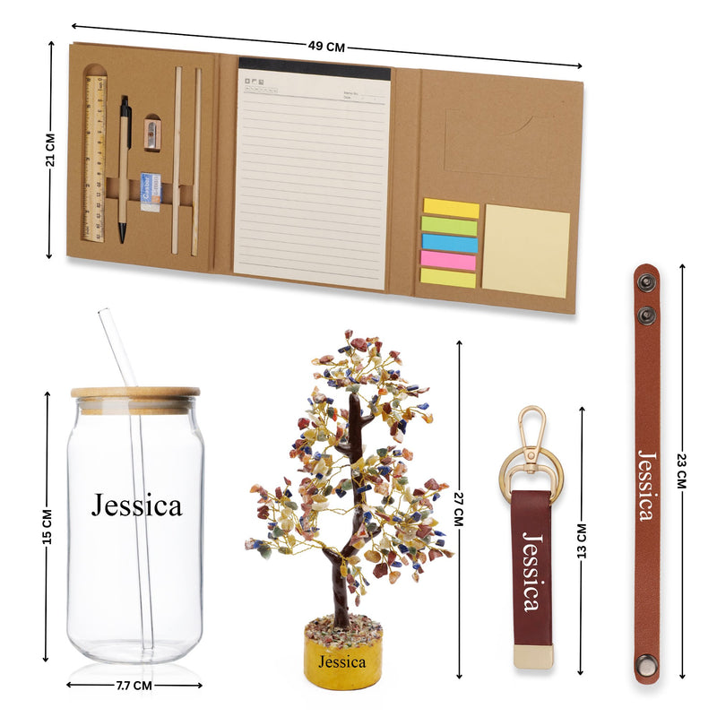 Personalized Brown Diary, Lucky Tree and Tumbler Gift Set