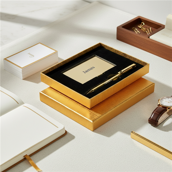 Personalized Gold Box Pen and Card Holder Set