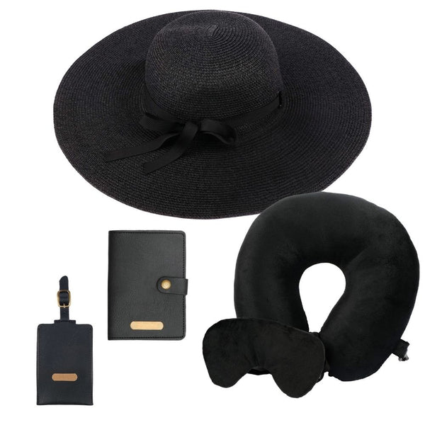 Personalized Luxury Travel Gift Set (Hat, Bottle, Passport Cover, Eyemask & Pillow)