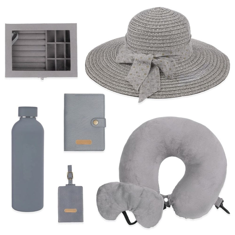 Personalized Luxury Travel Gift Set (Hat, Bottle, Passport Cover, Eyemask & Pillow)