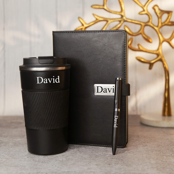 Personalized Set of 3-in-1 Diary, Tumbler and Pen