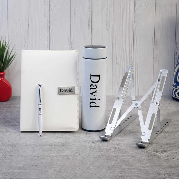 Personalized Set of 4-in-1 Diary, Pen, Bottle and Laptop Stand