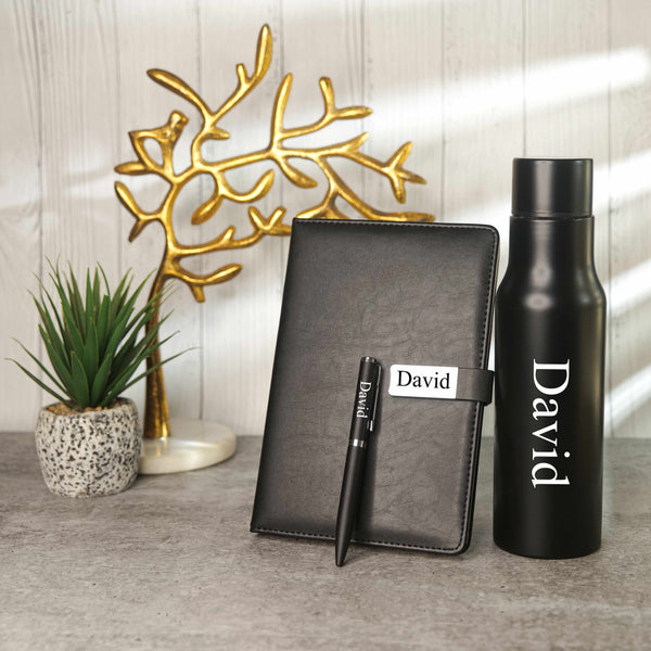 Personalized Set of 4-in-1 Tote Bag, Dairy, Pen and Bottle