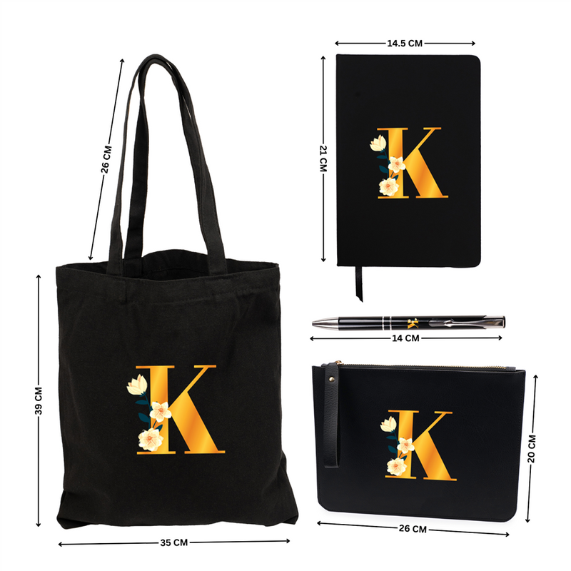 Personalized Set of 4-in-1 - Tote Bag, Pouch, Pen and Dairy