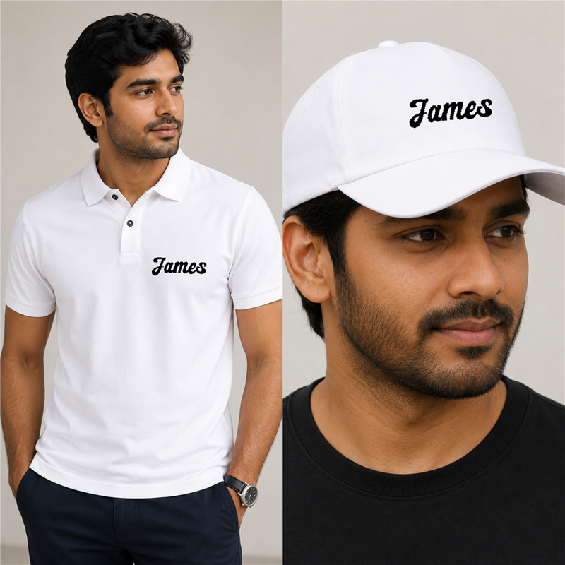 Personalized Set of 6-in-1 Tshirt, Diary, Mug, Pen, Cap and Keychain