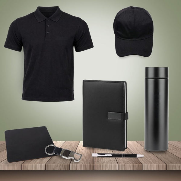 Personalized Set of 7 in 1 Tshirt, Cap, Diary, Tem Bottle, Mouse Pad, Pen and Keychain