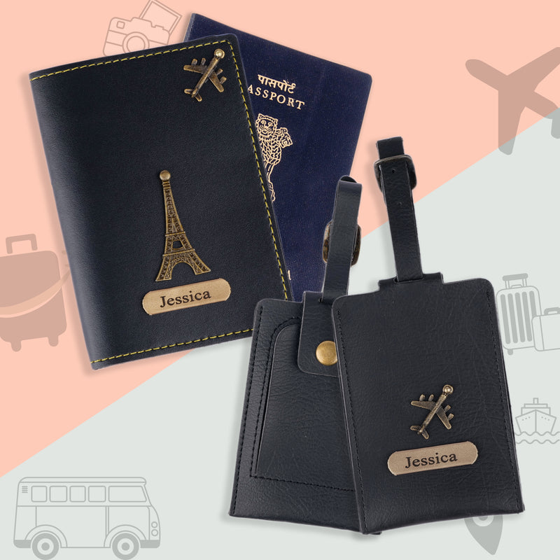 Personalized Set of 8-in-1 Bottle, Mug, Passport Cover, Luggage Tag, Pen, Eyewear Case, Keychain and Wallet