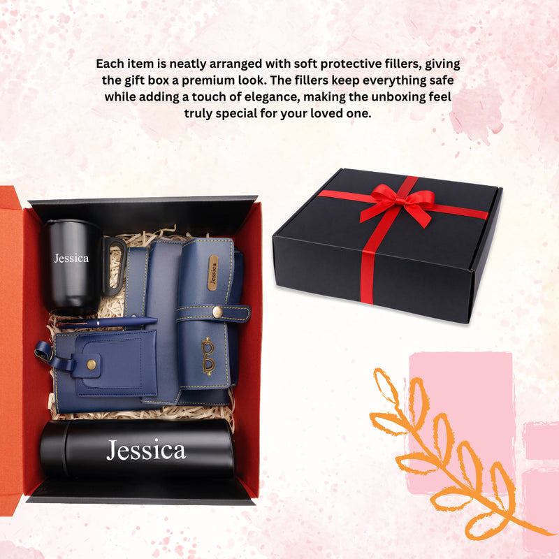 Personalized Set of 8-in-1 Bottle, Mug, Passport Cover, Luggage Tag, Pen, Eyewear Case, Keychain and Wallet