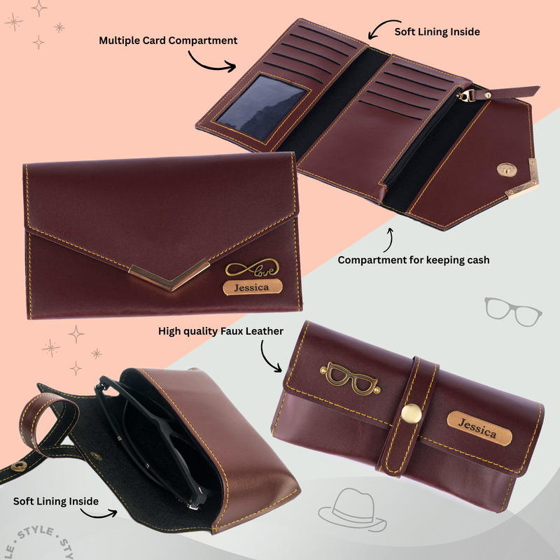 Personalized Set of 8-in-1 Bottle, Mug, Passport Cover, Luggage Tag, Pen, Eyewear Case, Keychain and Wallet