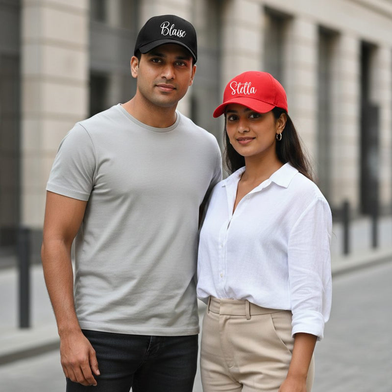 Personalized Personalised Cap Red And Black For Couple