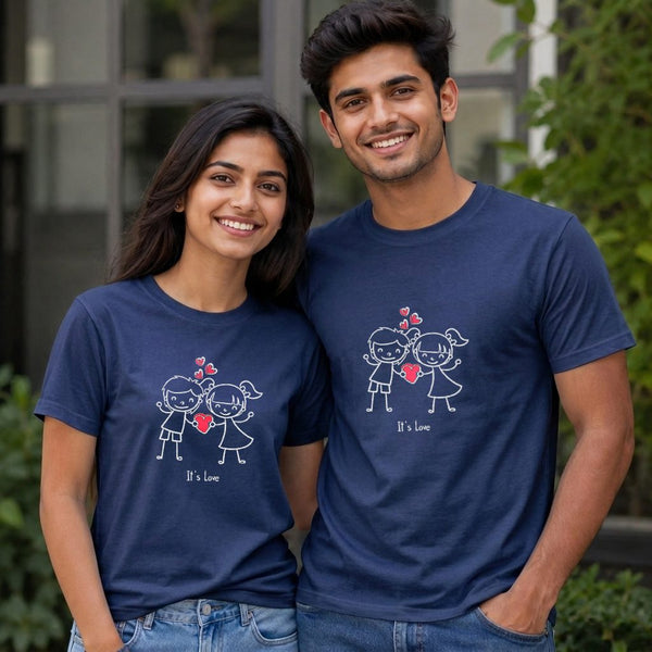 Personalized Couple T-Shirts - Navy Blue