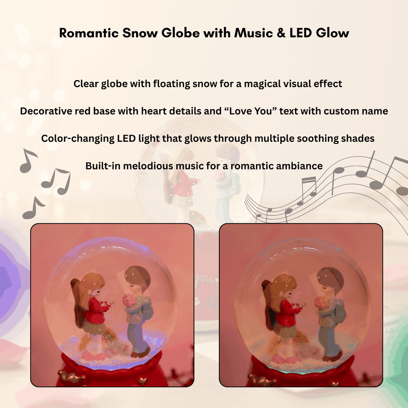 Personalized Couple Musical Snow Globe With Color Changing LED Light 2
