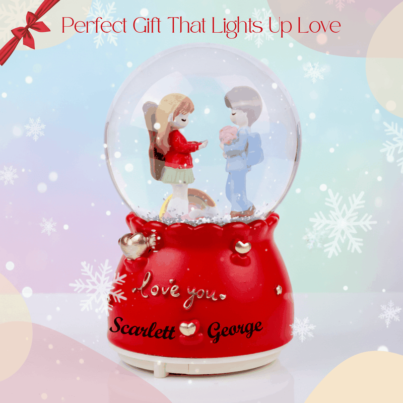 Personalized Couple Musical Snow Globe With Color Changing LED Light 2