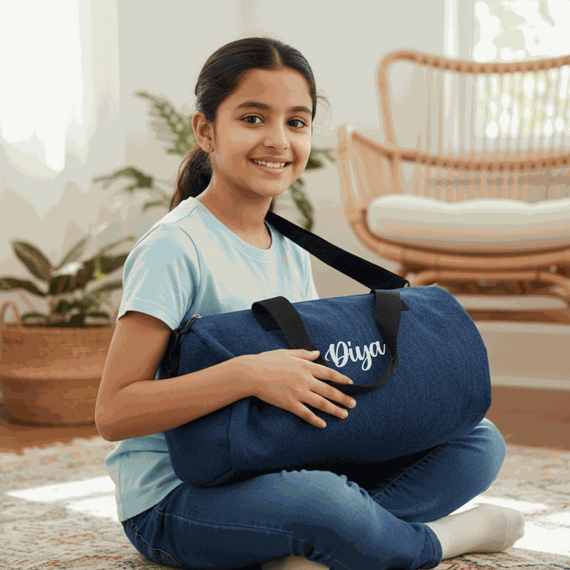Personalized For Kids Denim Duffle Bag