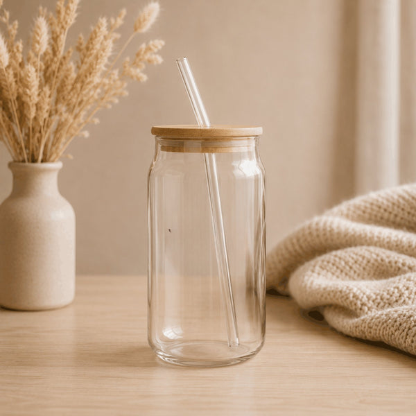 Personalized Glass Tumbler With Wooden Lid