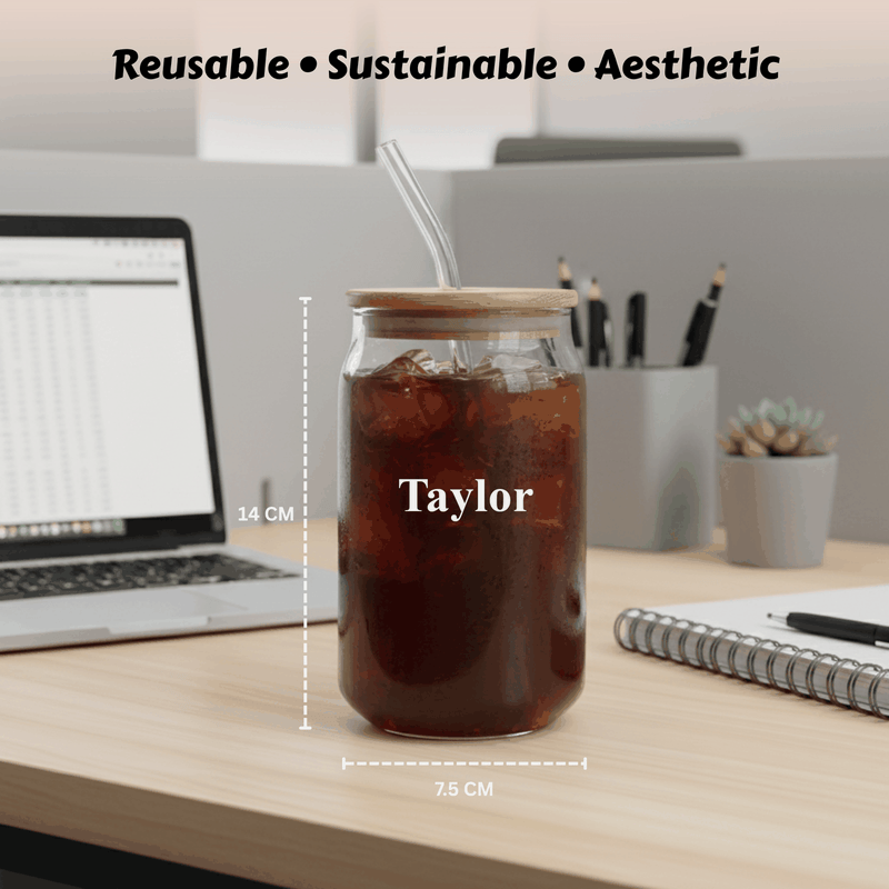 Personalized Glass Tumbler With Wooden Lid
