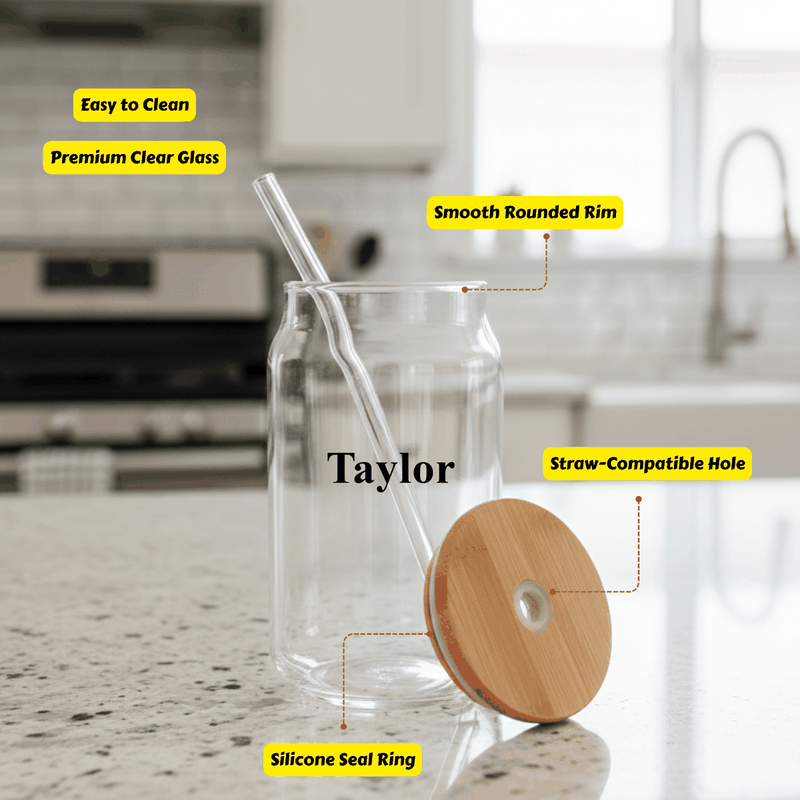 Personalized Glass Tumbler With Wooden Lid