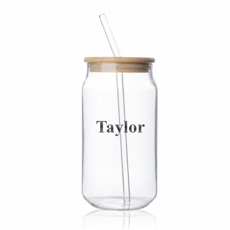 Personalized Glass Tumbler With Wooden Lid
