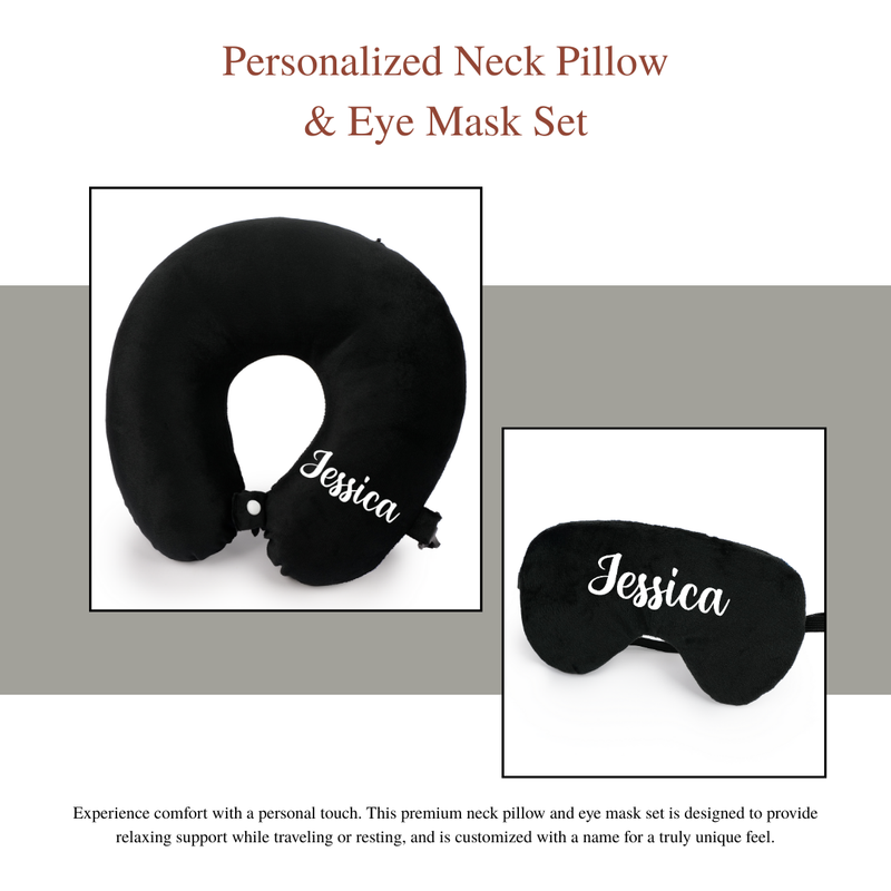 Personalized Neck Pillow And Eye Mask Set - Black