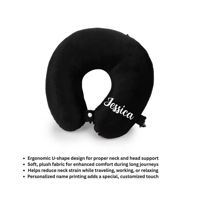 Personalized Neck Pillow And Eye Mask Set - Black