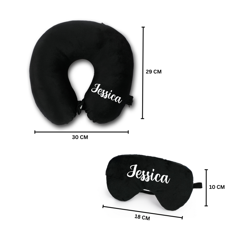 Personalized Neck Pillow And Eye Mask Set - Black