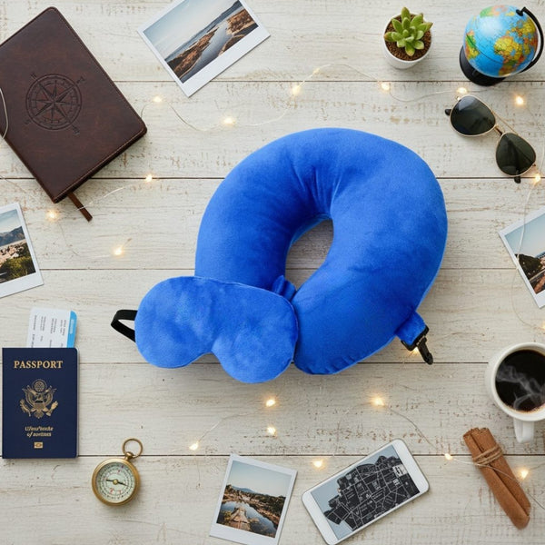 Personalized Neck Pillow And Eye Mask Set - Blue