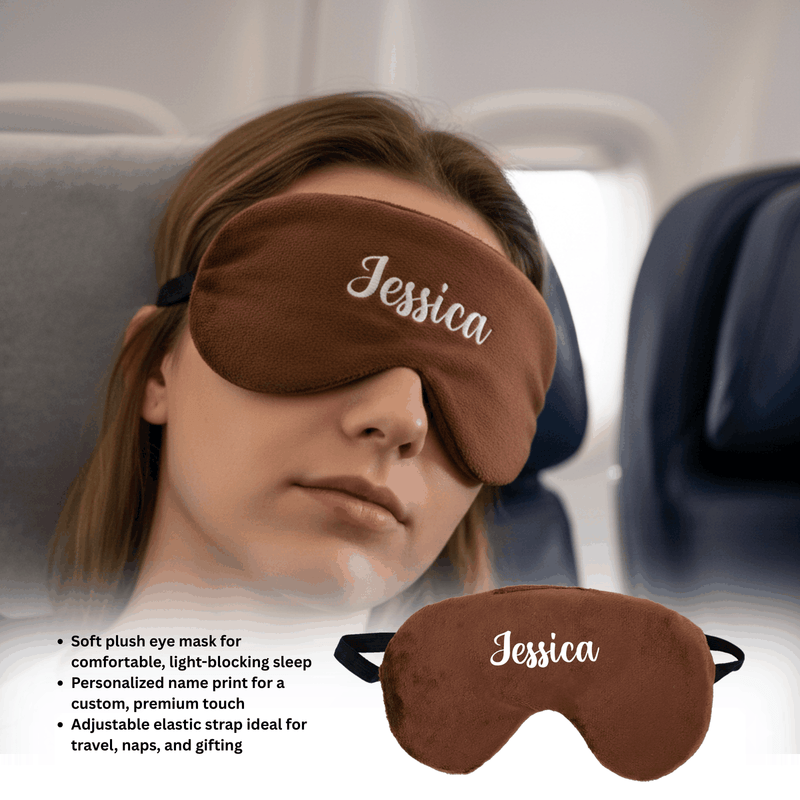 Personalized Neck Pillow And Eye Mask Set - Brown