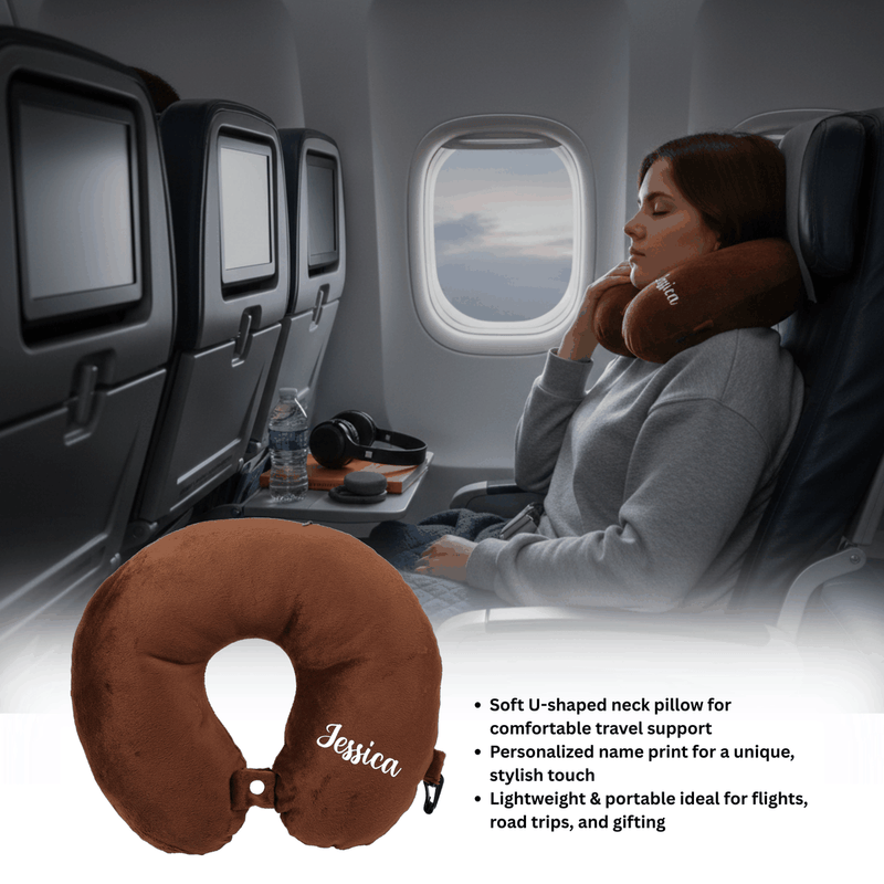 Personalized Neck Pillow And Eye Mask Set - Brown