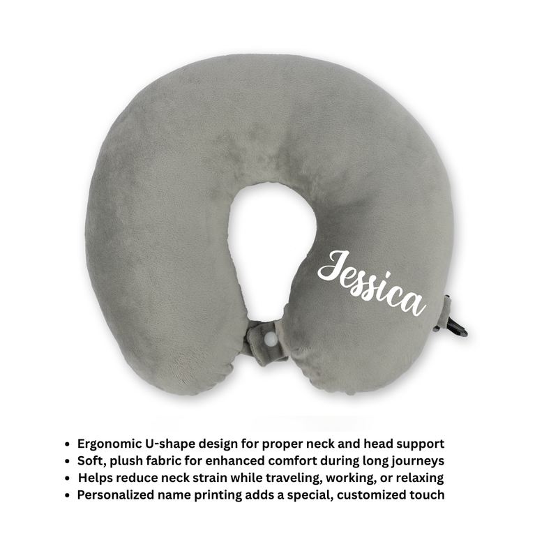 Personalized Neck Pillow And Eye Mask Set - Gray