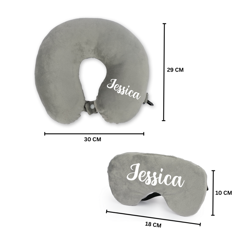 Personalized Neck Pillow And Eye Mask Set - Gray