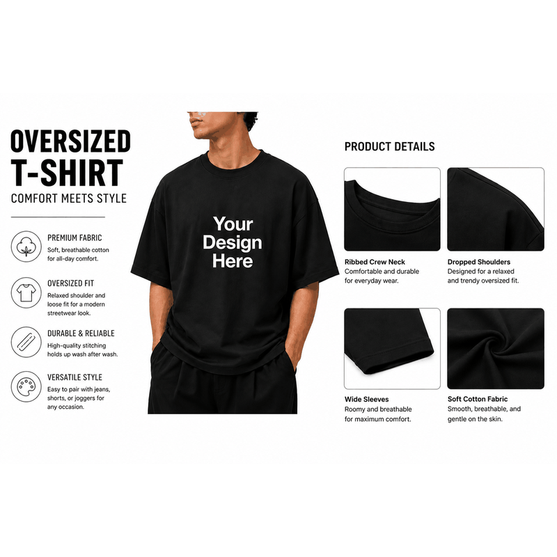 Personalized Oversized T-Shirts - Black