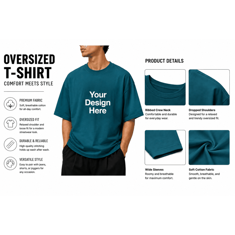 Personalized Oversized T-Shirts - Petrol