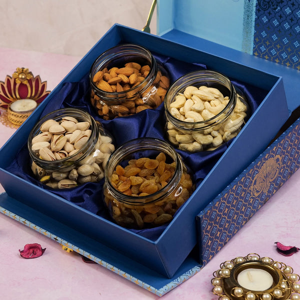 Royal Blue Diwali Hamper with Premium Dry Fruits.