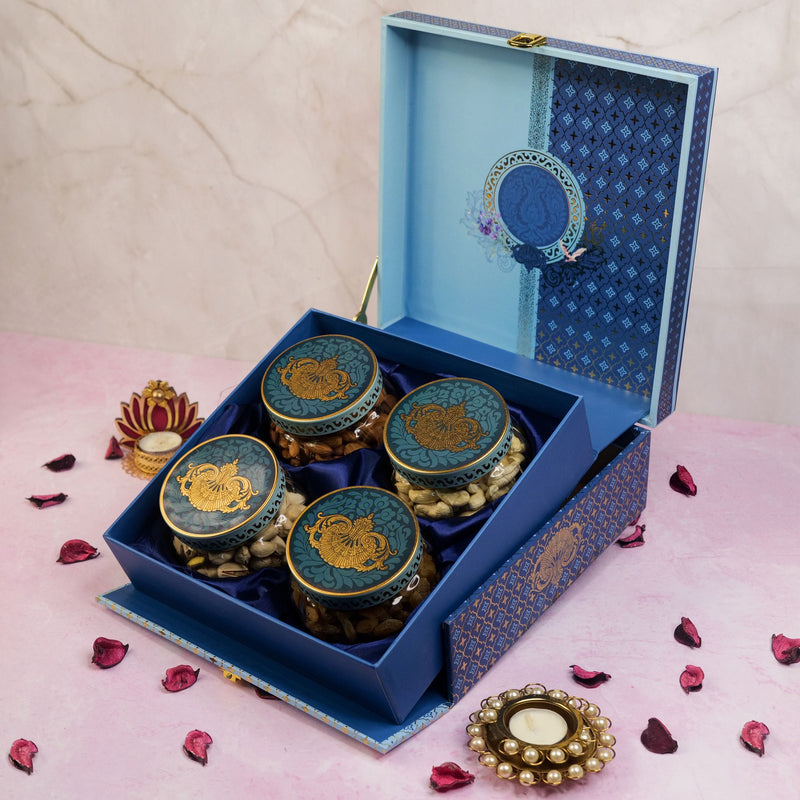 Royal Blue Diwali Hamper with Premium Dry Fruits.