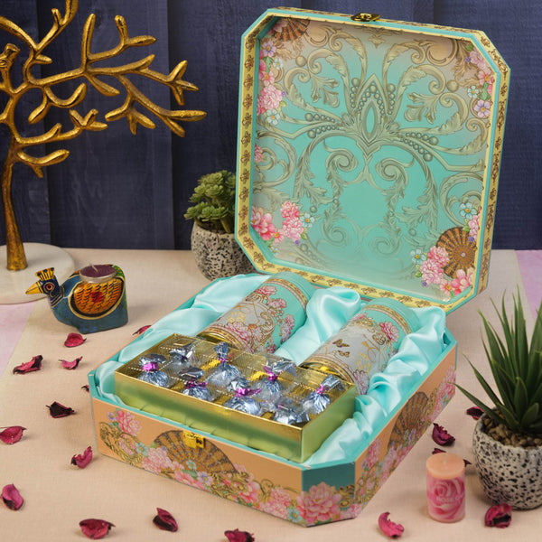 Mint Floral Elegance Diwali Hamper with Decorative Tins & Gourmet Chocolates