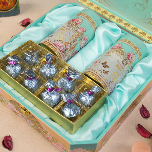 Mint Floral Elegance Diwali Hamper with Decorative Tins & Gourmet Chocolates
